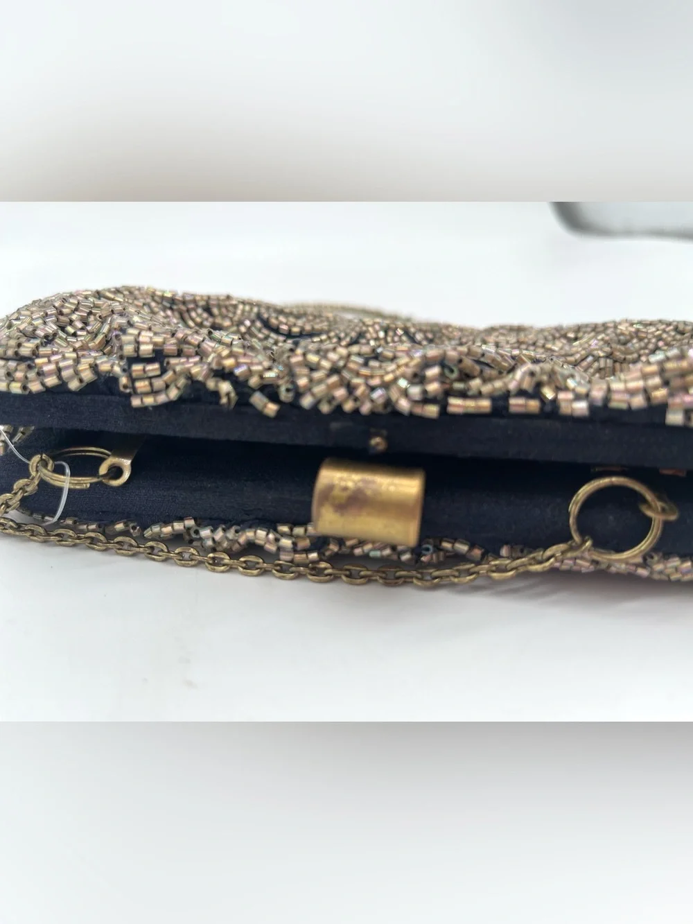 Anthropologie Miss Albright Beaded Evening Clutch Clamshell Chain Strap NWT